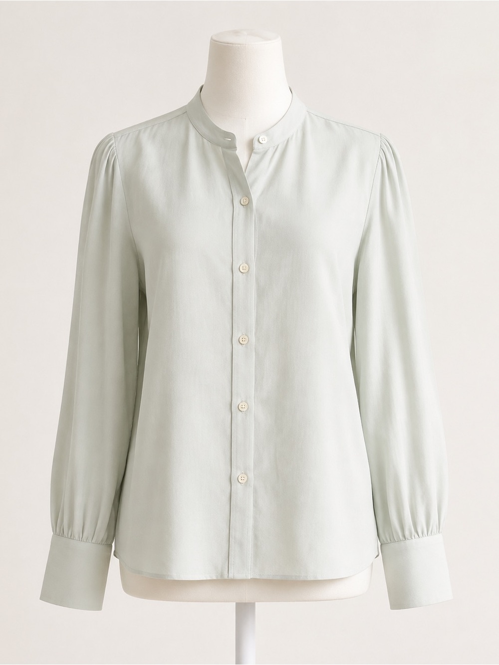 Everlane Light Sage Button-Front Mandarin Collar Shirt